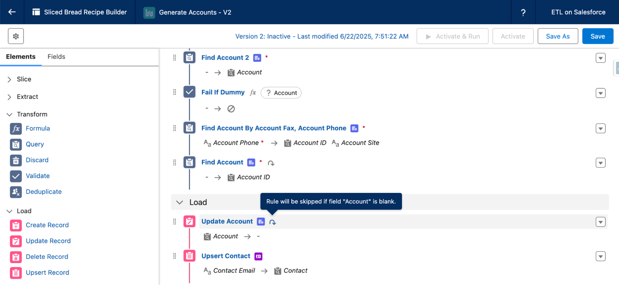 Skip icon in recipe builder