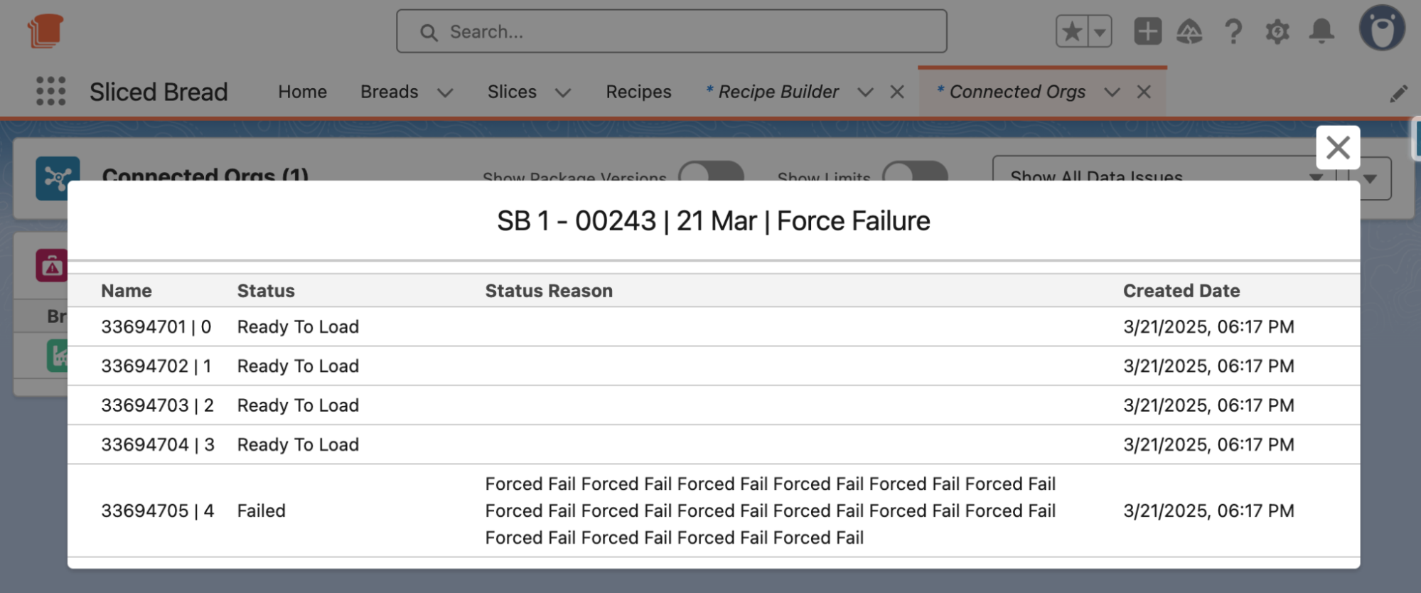 Slice summary from connected orgs 2