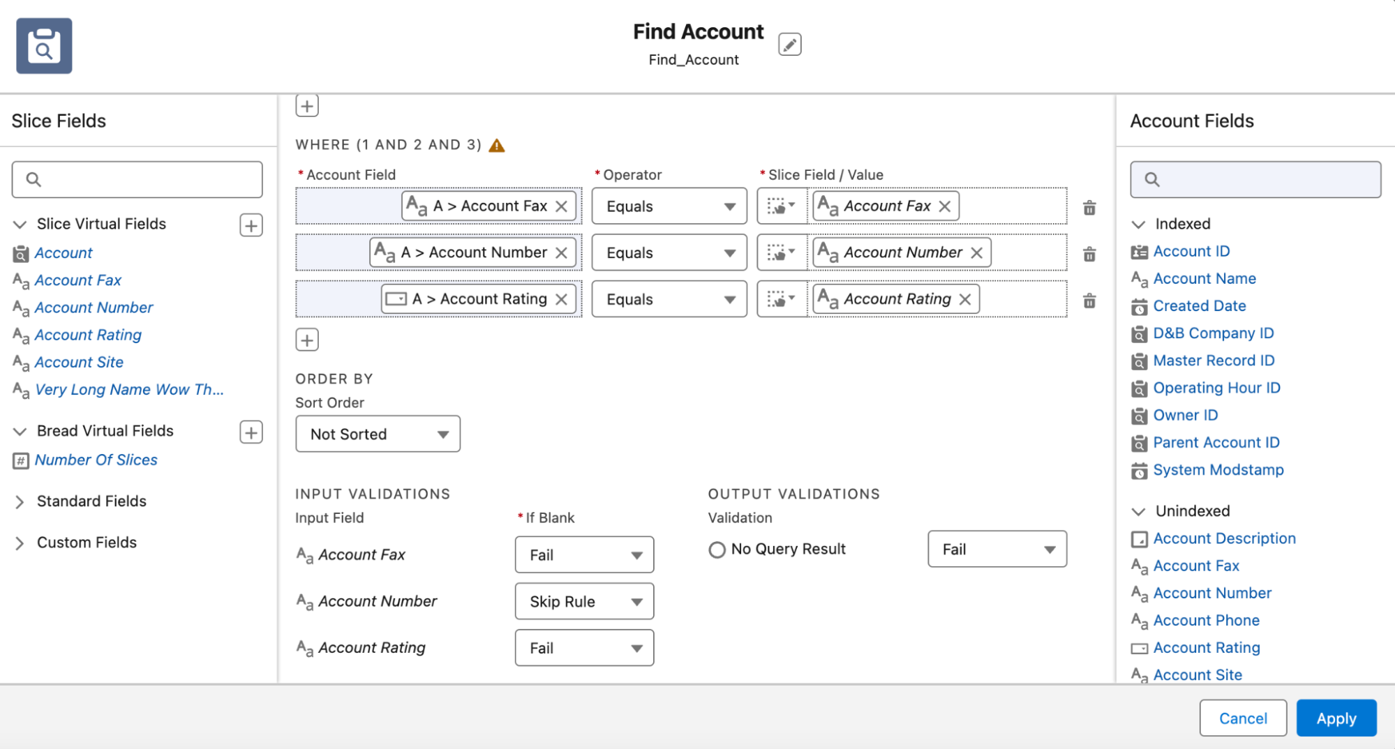 Query rule input field options