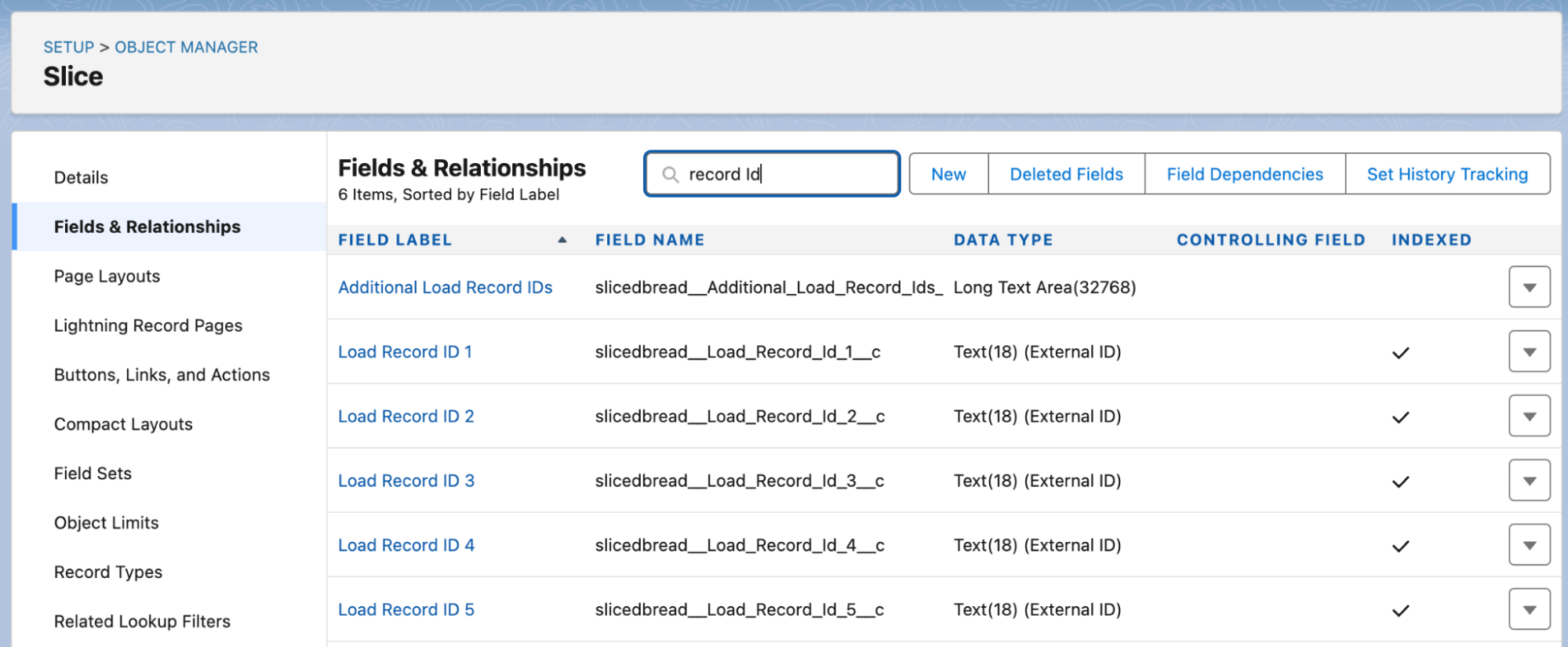Slice ID fields